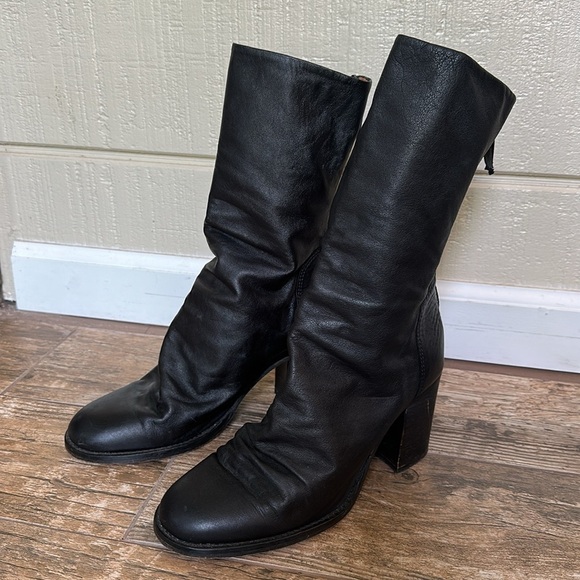 Free People Elle Block Heel Leather Boots Booties Black 39 US 9 - Picture 3 of 7